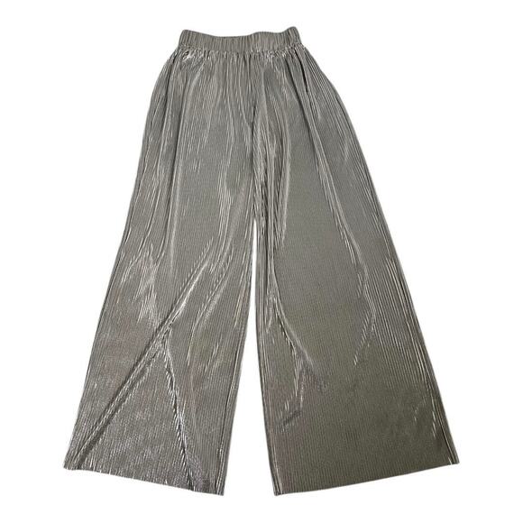 4th & Reckless Pull On Pleated Wide Leg Pants Silver Womens Small Disco Metallic - Picture 2 of 5